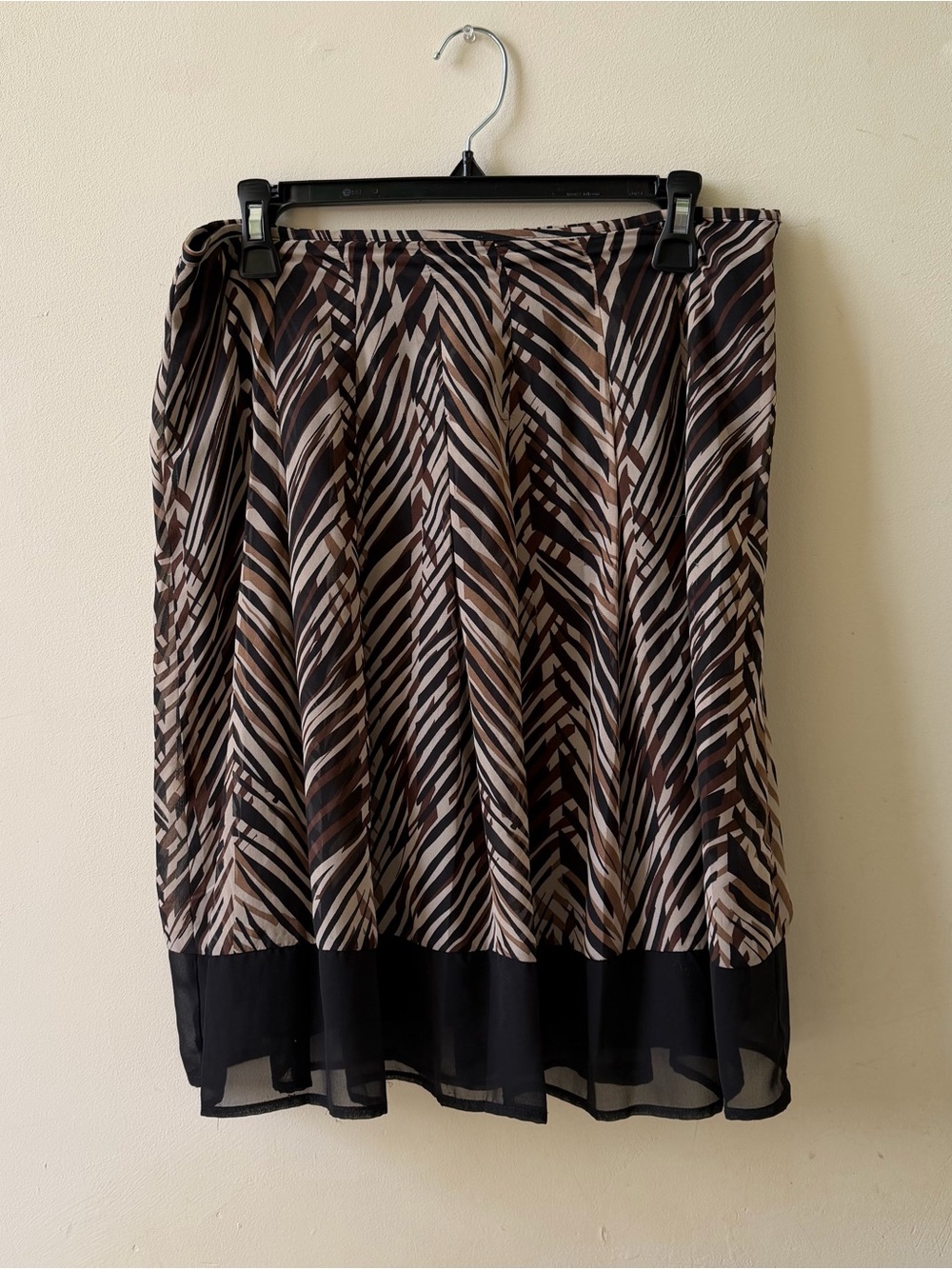 Zebra-Stripe A-Line Midi Skirt in Brown and Black